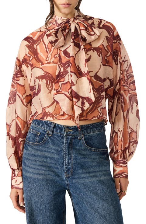 Sutton Equestrian Print Tie Neck Top