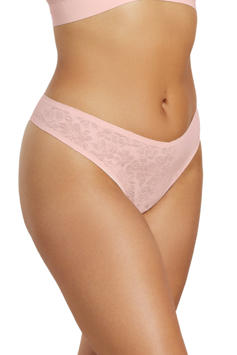 Soft Lace Thong, Alternate, color, Barely Pink