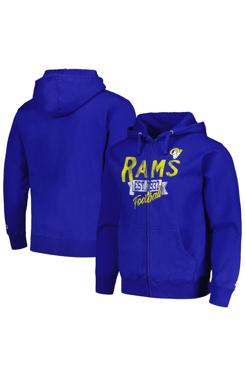 STARTER Men's Starter Royal Los Angeles Rams Domestic Post Season Full-Zip Hoodie, Main, color, Royal
