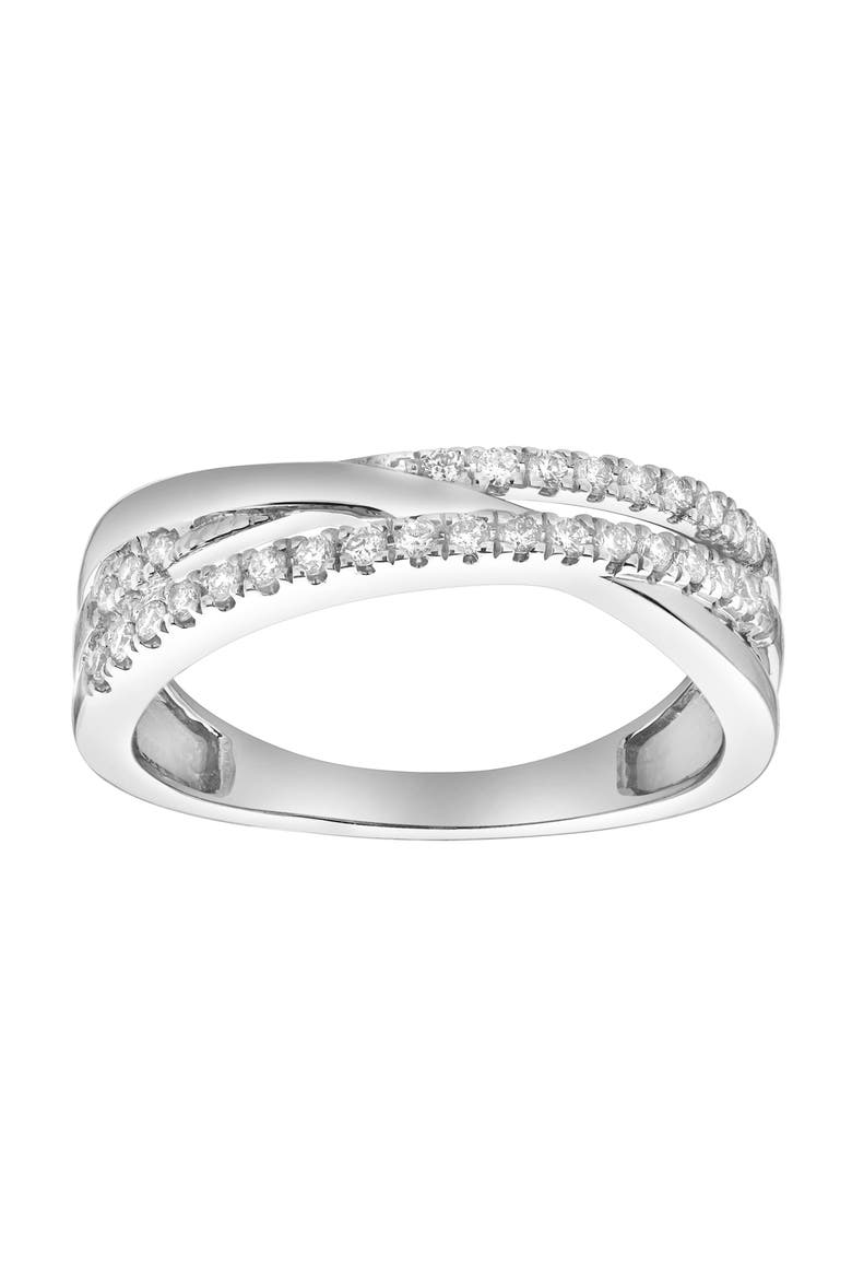 Nexus 14K Gold Round Diamond Studded Crossover Band Ring - 0.24cts, Main, color, 14K White Gold