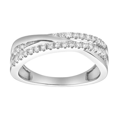 Nexus 14K Gold Round Diamond Studded Crossover Band Ring - 0.24cts
