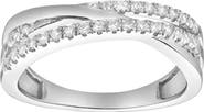 LuvMyJewelry Nexus 14K Gold Round Diamond Studded Crossover Band Ring - 0.24cts