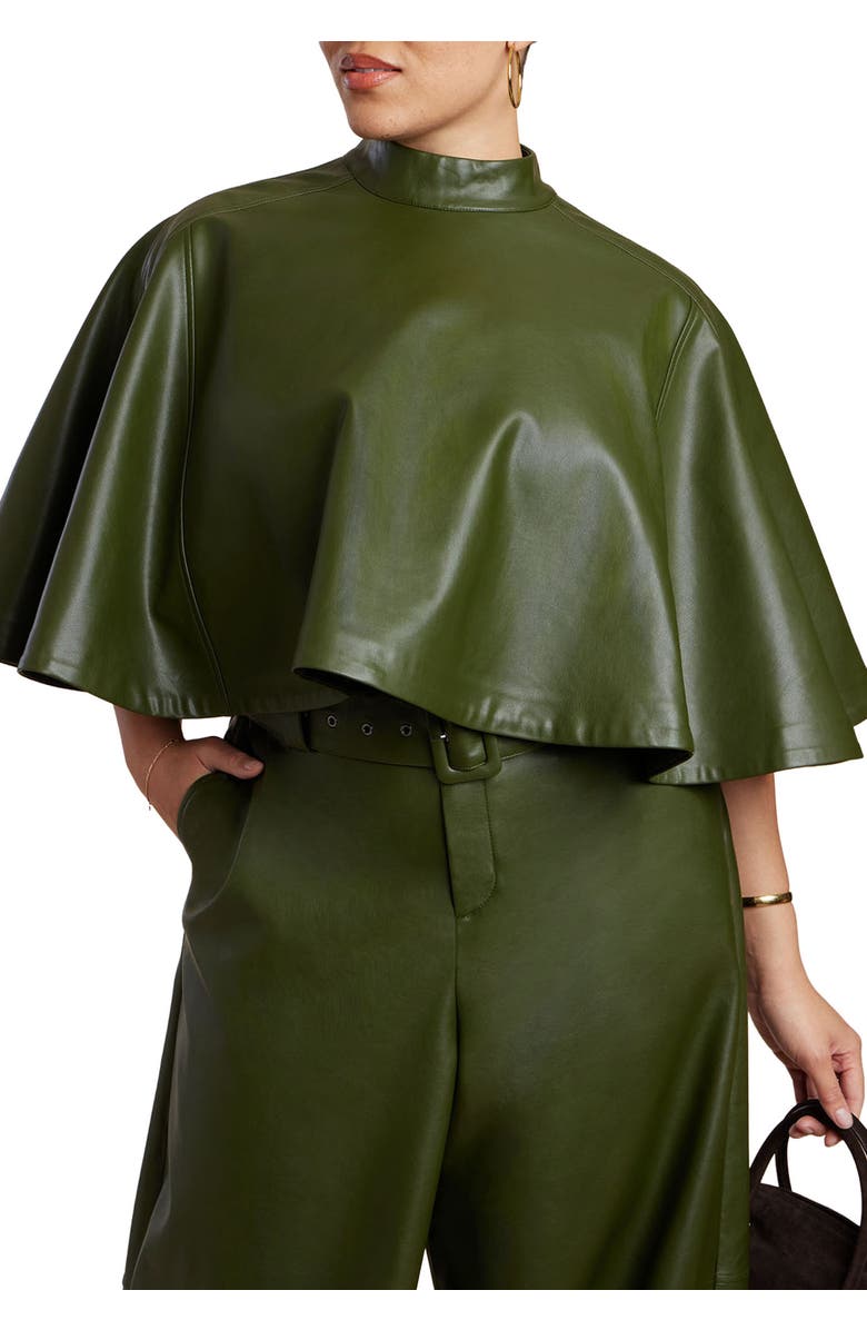 ELOQUII Faux Leather Cape Top, Main, color, Dark Forest Green