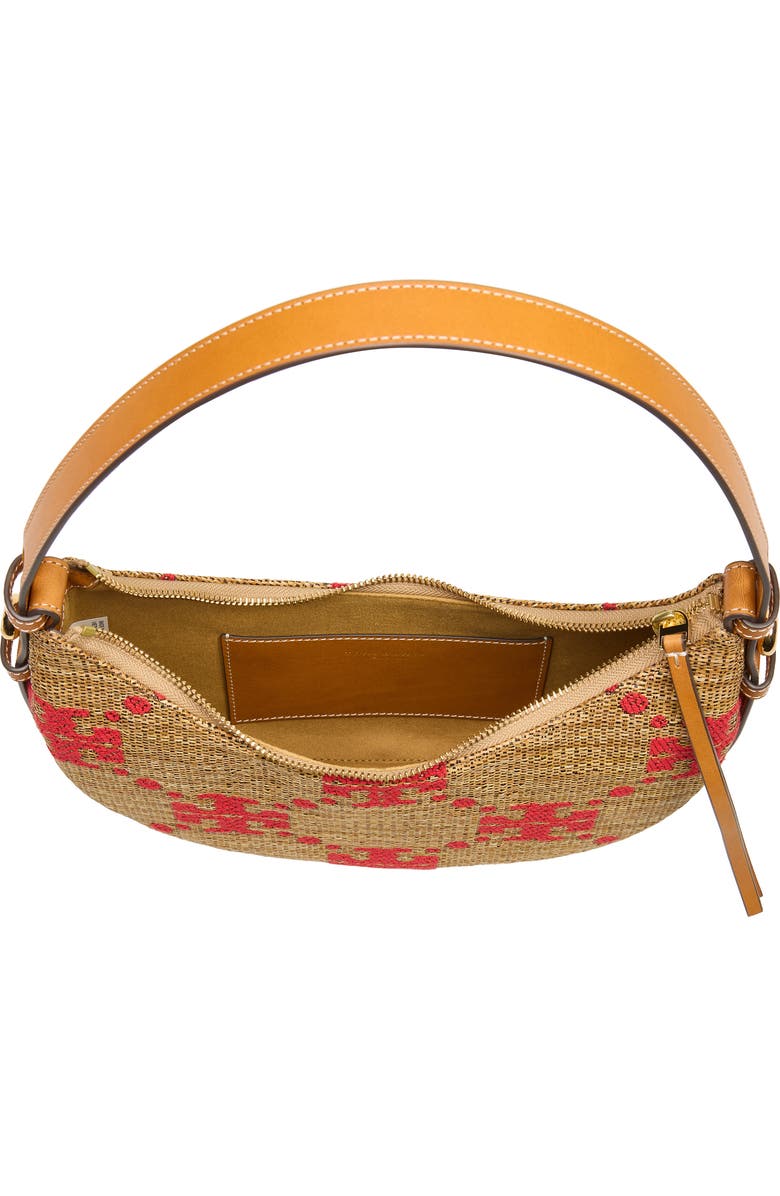 Tory Burch Romy T Monogram Straw Half Moon Shoulder Bag, Alternate, color, Natural