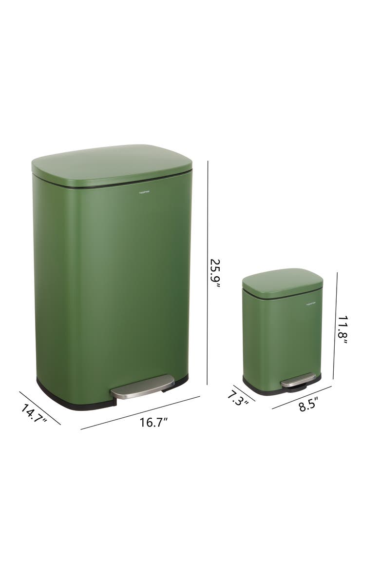 Connor Rectangular Trash Can with Soft-Close Lid and FREE Mini Trash Can, Alternate, color, Pine Green