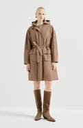 Brunello Cucinelli Techno cotton taffeta coat with detachable hood and shiny zipper pull