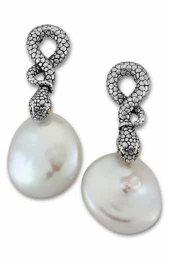 SAMUEL B. Sterling Silver Baroque Pearl Snake Earrings