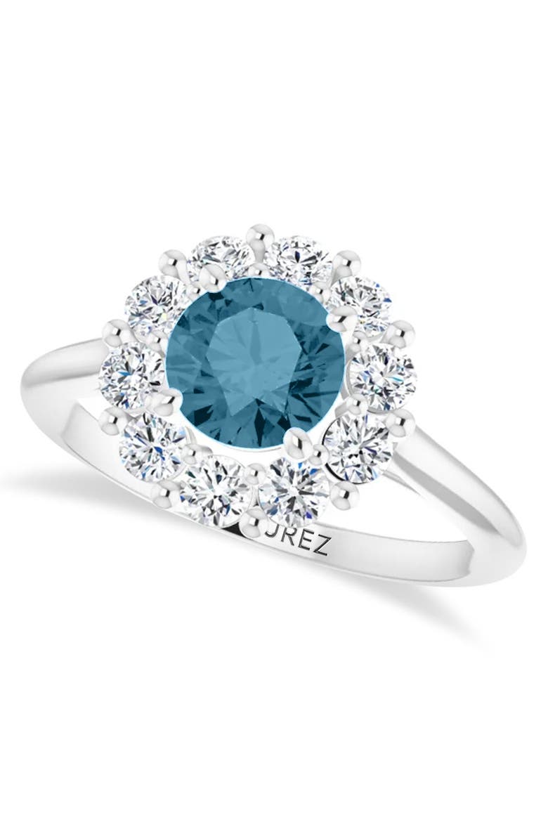 Round Lab Aquamarine & Diamond Halo Ring 14K, Main, color, 1.25ct/White Gold
