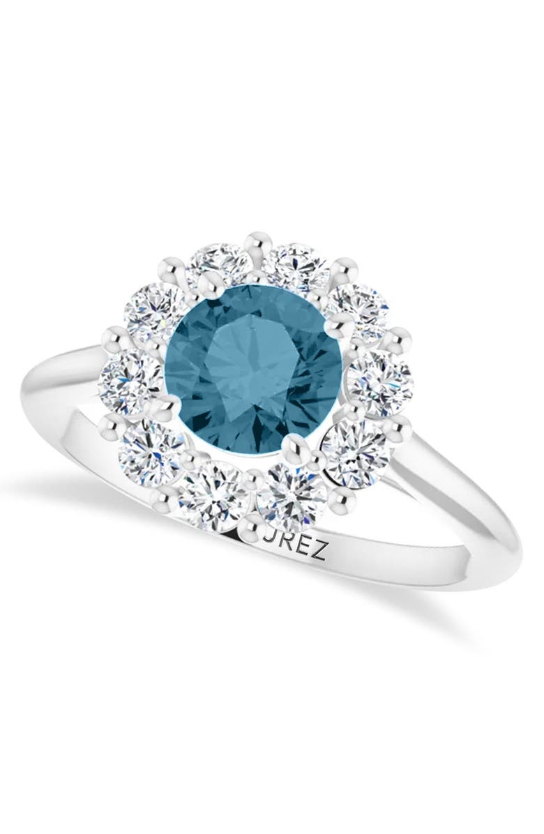 ALLUREZ Round Lab Aquamarine & Diamond Halo Ring 14K, Main, color, 1.25Ct/White Gold