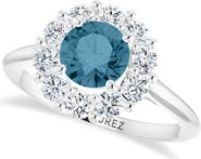 ALLUREZ Round Lab Aquamarine & Diamond Halo Ring 14K