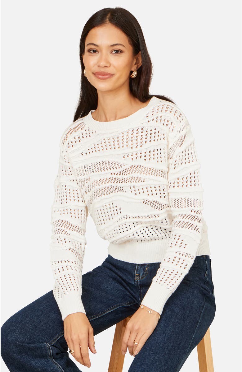 Yumi Wave Pointelle Knitted Jumper, Alternate, color, White