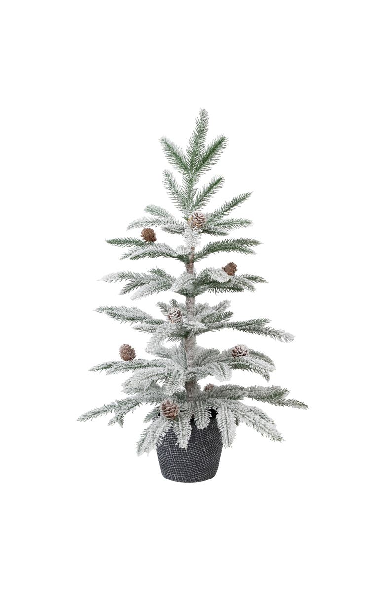 Northlight Flocked Potted Snowy Christmas Tree with Pinecones - 24.75" - Unlit, Main, color, Green