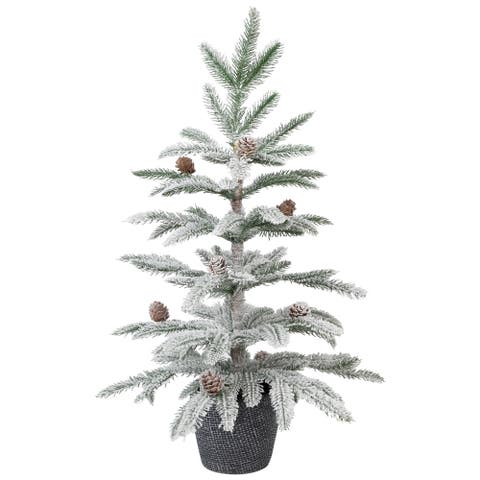 Flocked Potted Snowy Christmas Tree with Pinecones - 24.75" - Unlit