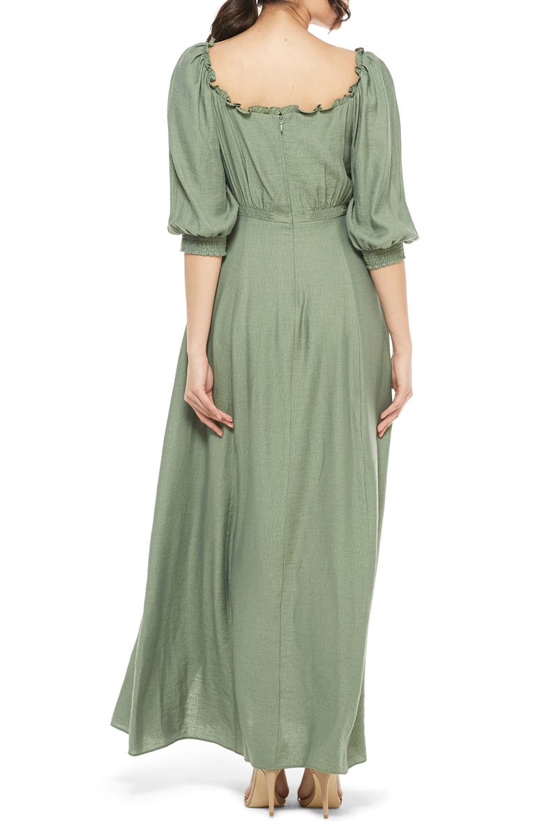 Gal Meets Glam Collection Joanna Shirred Neck Button Front Maxi Dress, Alternate, color, 