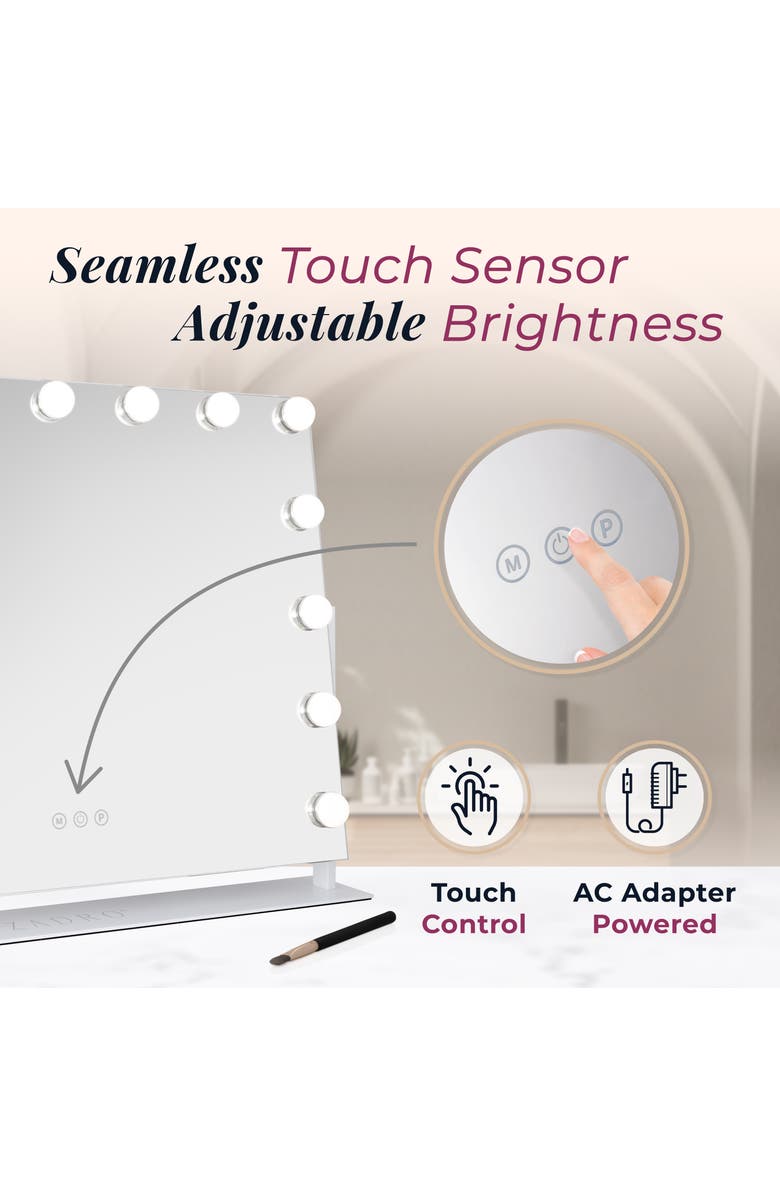 Zadro Large Horizontal Hollywood Makeup Mirror with Lights, Alternate, color, White