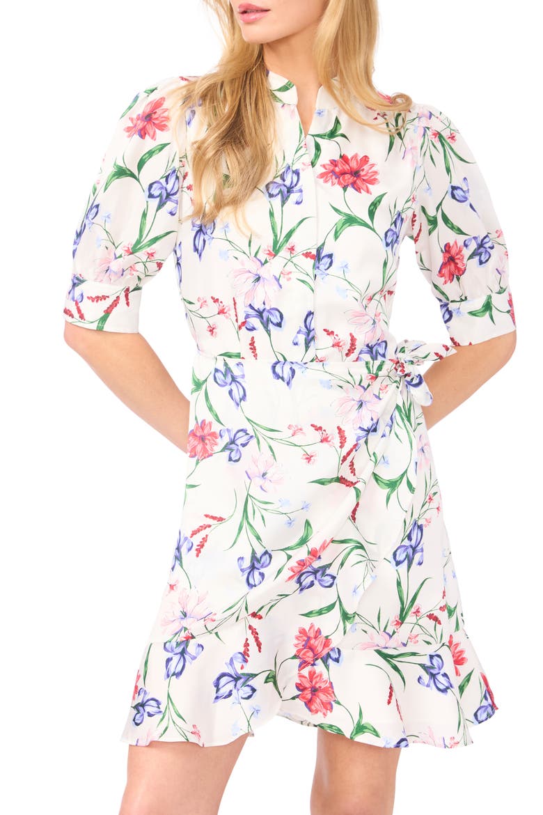 Floral Print Wrap Dress, Alternate, color, NEW IVORY