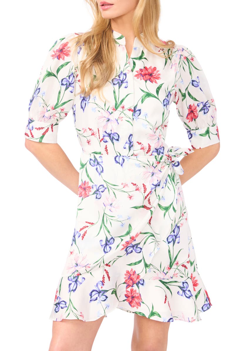 CeCe Floral Print Wrap Dress, Alternate, color, New Ivory