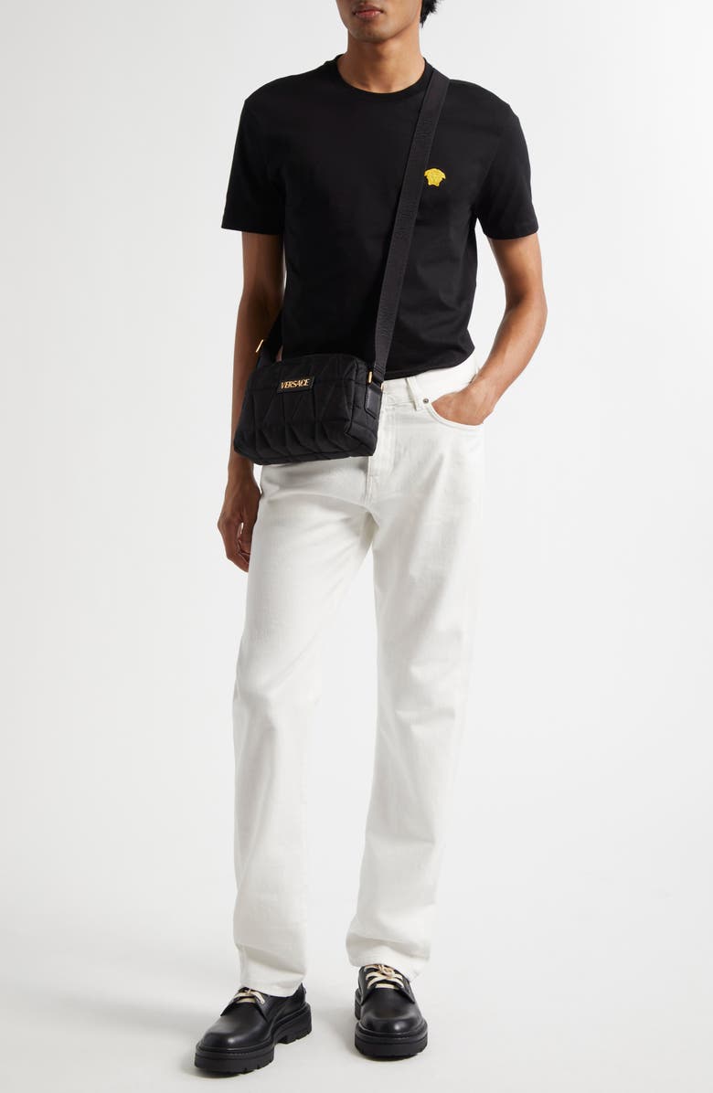 Versace Medusa Embroidered Cotton T-Shirt, Alternate, color, Black