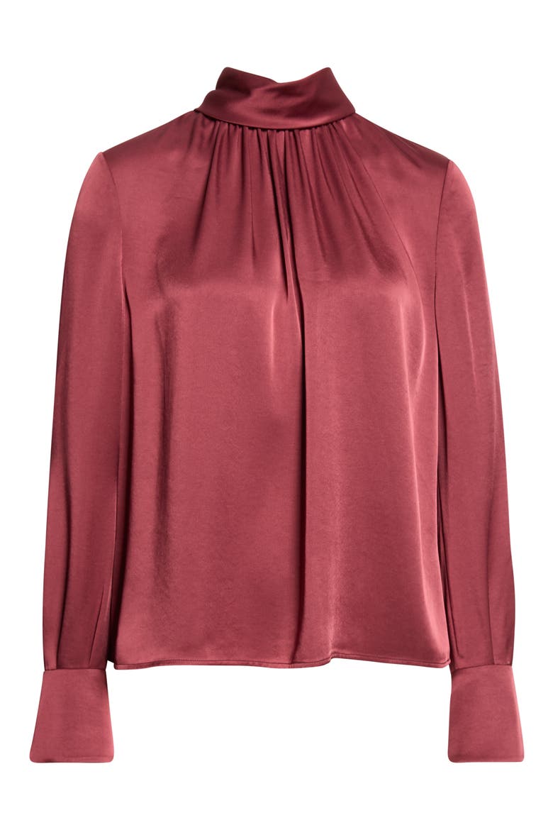 Veronica Tie Neck Long Sleeve Satin Top, Alternate, color, WINE