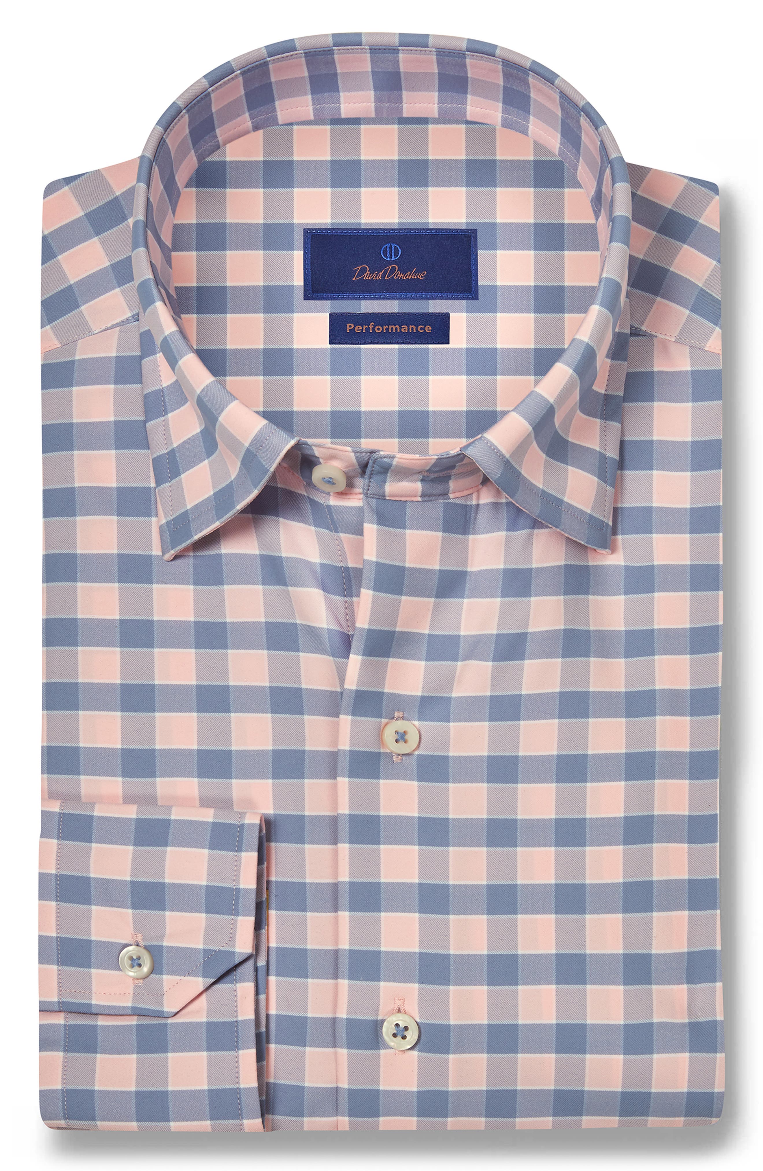 David Donahue Plaid Print Performance Sport Shirt