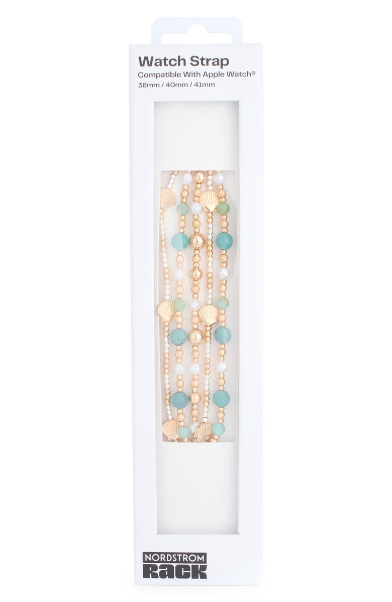 NORDSTROM RACK Shell Bead Smart Watch Strap, Main, color, Mint- White- Gold