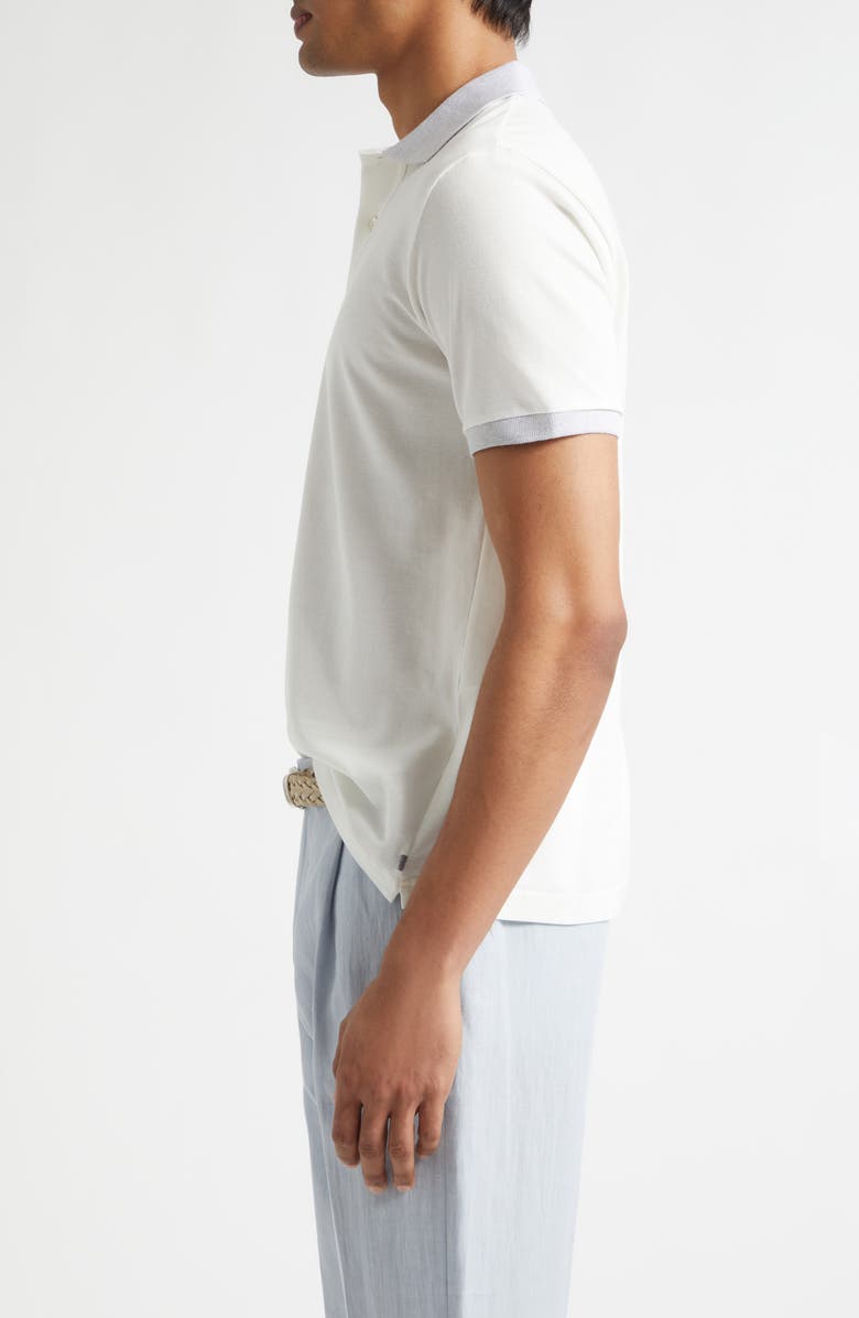 Eleventy Contrast Trim Cotton Piqué Polo, Alternate, color, White/ Melange Light Grey