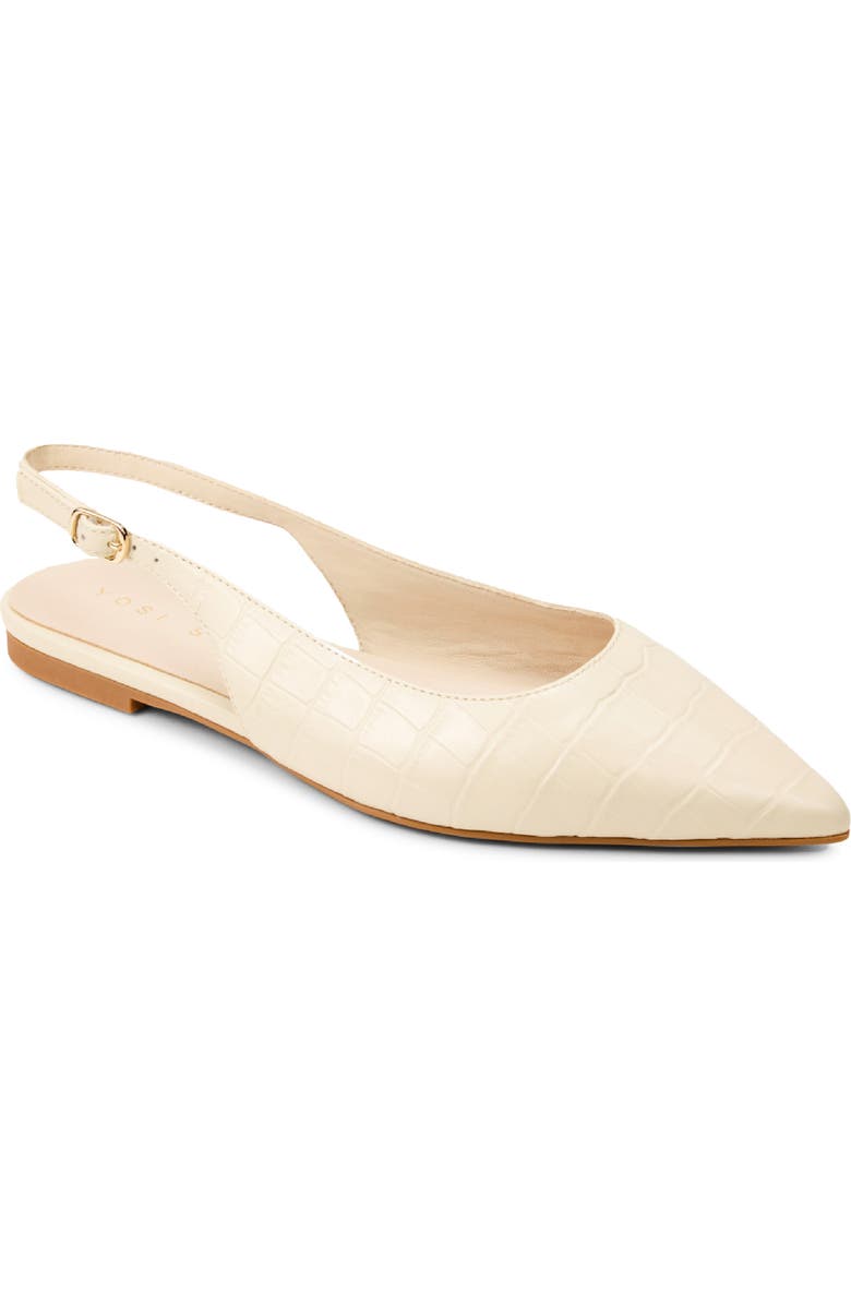 Yosi Samra Vera Pointed Toe Slingback Flat, Main, color, Bone Croc