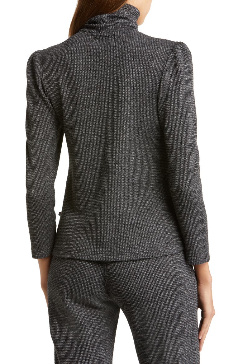 Puff Sleeve Thermal Knit Turtleneck Sweater, Alternate, color, BLACK