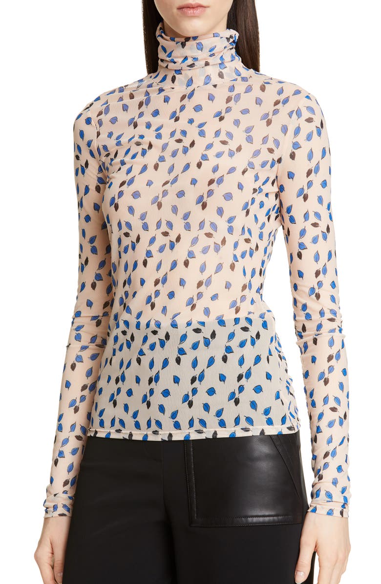 Yigal Azrouël Falling Leaf Print Mesh Top, Alternate, color, Blush Multi