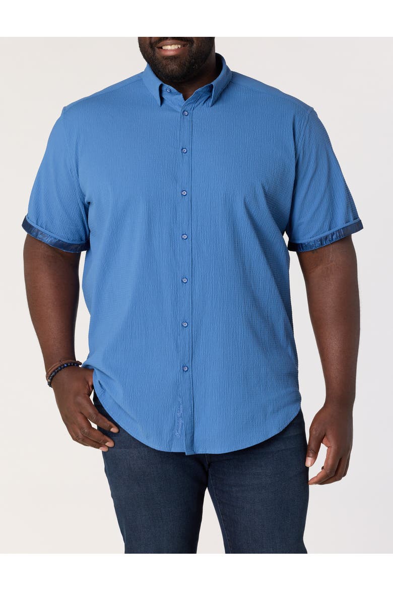 Big & Tall  Thresher Seersucker Sport Shirt, Alternate, color, BLUE