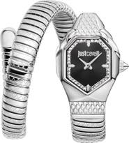 Just Cavalli Glam Snake Wraparound Bracelet Watch, 22mm x 34.5mm