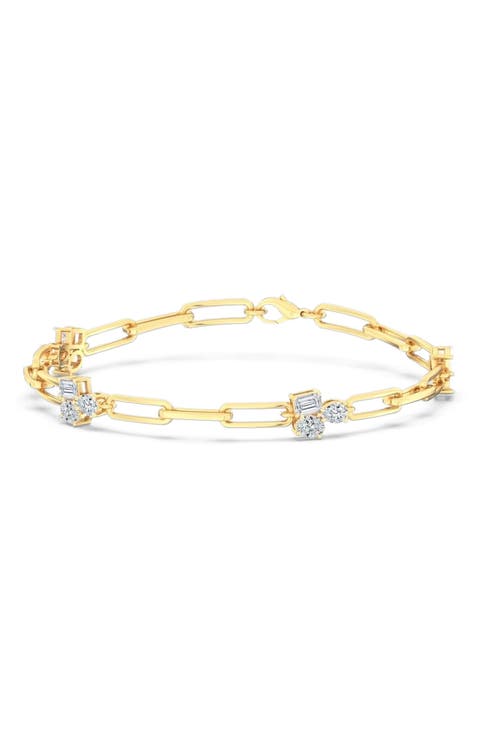 Multi Shape Cluster Paperclip Lab Diamond Bracelet in 14K