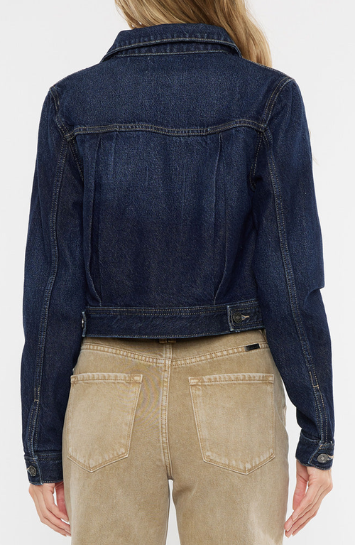 Kancan Cropped Denim Jacket In Dark Wash In Blue