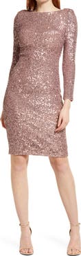 Vince Camuto Sequin Drape Back Long Sleeve Dress