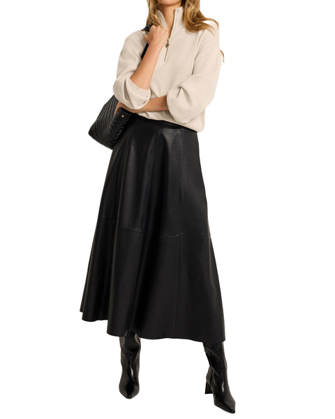 Leather Full Midi Skirt