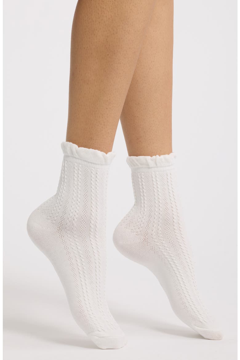 Pointelle Crew Socks, Main, color, WHITE