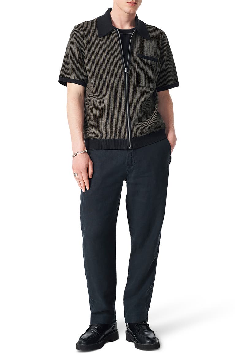Zuma Jacquard Stripe Short Sleeve Knit Zip-Up Shirt, Alternate, color, BLACK