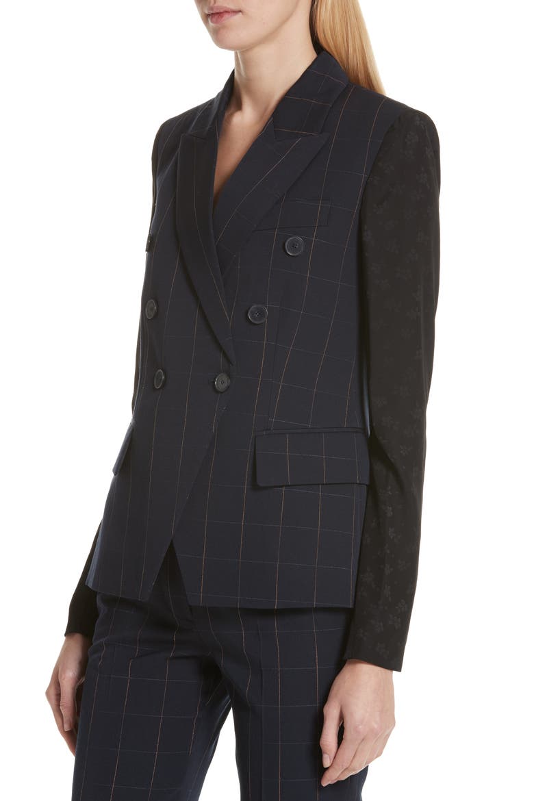 Pajama Sleeve Check Wool Jacket, Alternate, color, BLUE INK