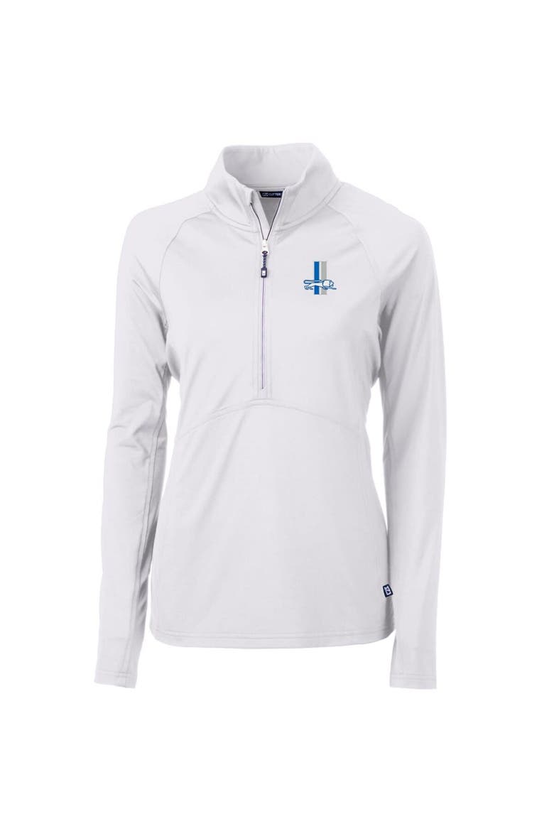 Women's Cutter & Buck White Detroit Lions Throwback Logo Adapt Eco Knit Stretch Recycled Half-Zip Pullover Top, Alternate, color, White