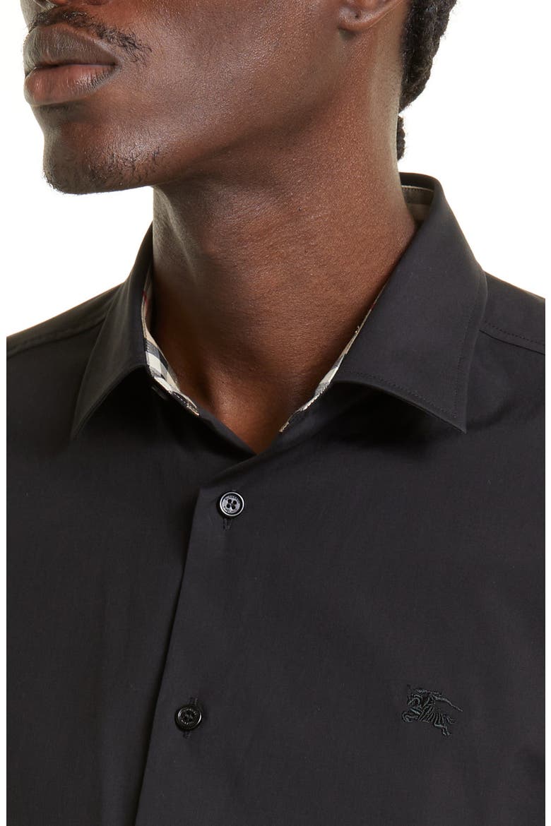 Sherfield Equestrian Knight Stretch Cotton Poplin Button-Up Shirt, Alternate, color, BLACK