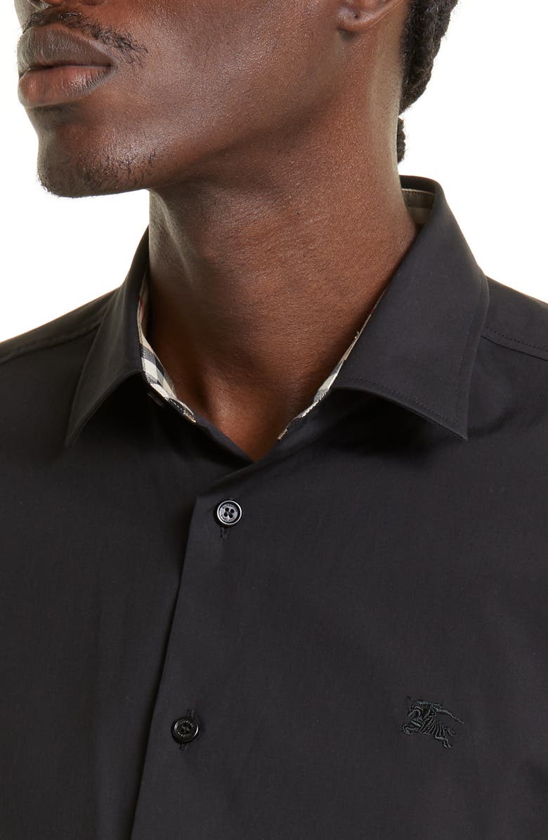 Burberry Sherfield Equestrian Knight Stretch Cotton Poplin Button-Up Shirt, Alternate, color, Black