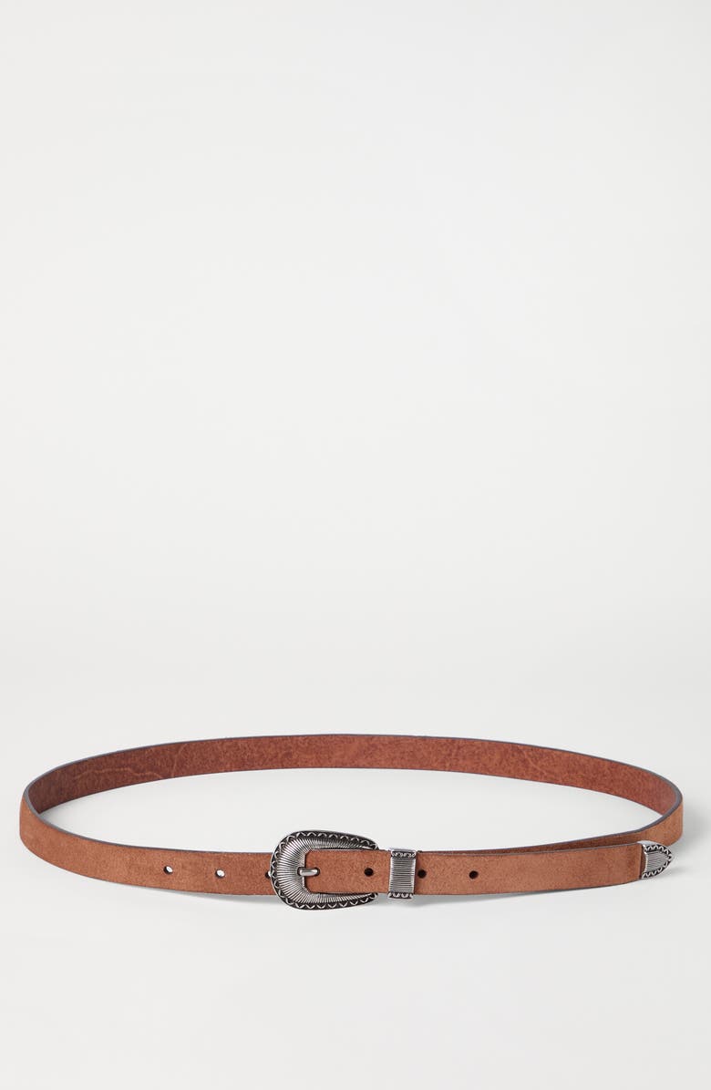Brunello Cucinelli Reversed leather belt with tip, Alternate, color, Rust Brown