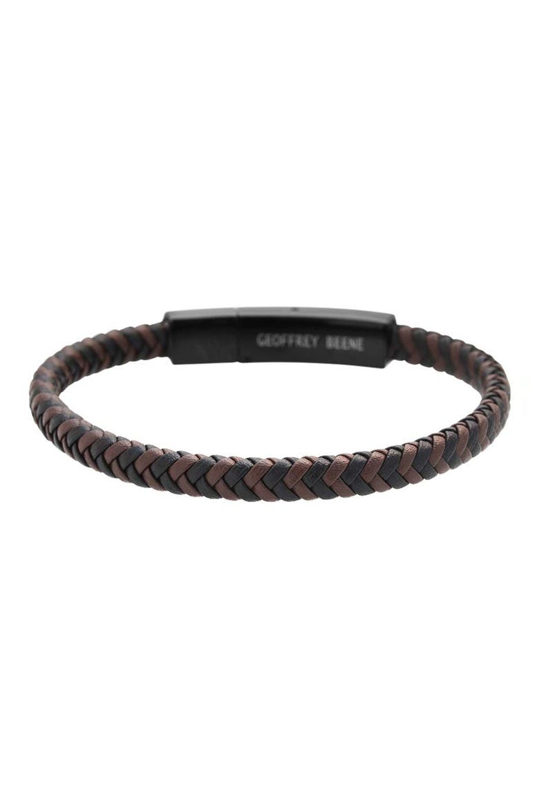 Men's Braided Leather Bracelet, Alternate, color, BROWN