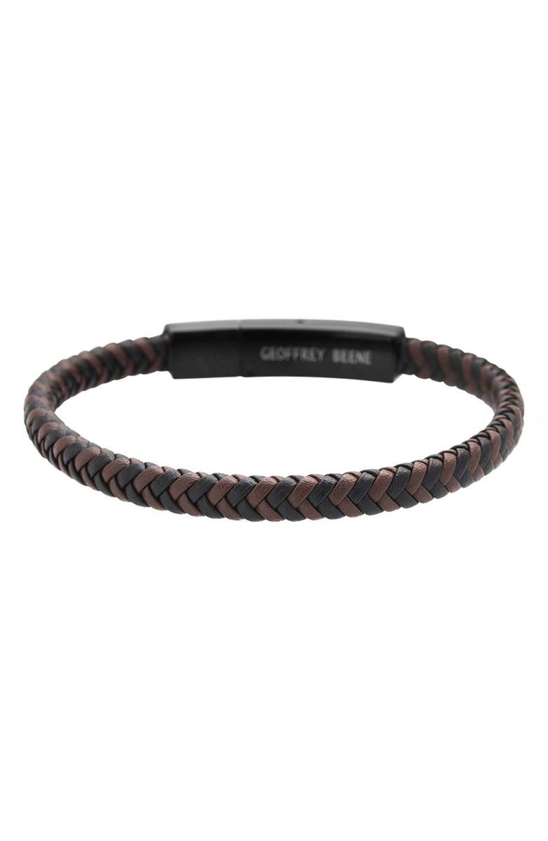 GEOFFREY BEENE Men's Braided Leather Bracelet, Alternate, color, Brown