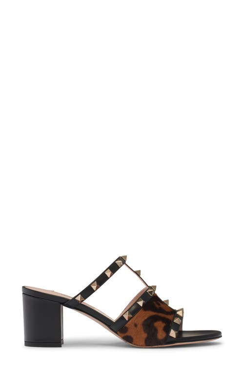 Valentino 60mm Rockstud Leopard-print Sandals In Black