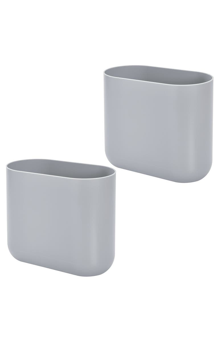 iDesign Small Plastic 1.9 Gallon / 7 L Oval Bathroom Trash Can, 2-Pack, Gray, Main, color, Gray