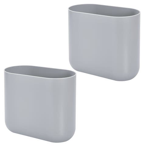 Small Plastic 1.9 Gallon / 7 L Oval Bathroom Trash Can, 2-Pack, Gray