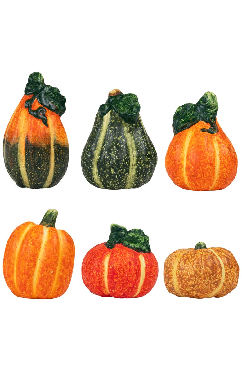 Northlight Mini Pumpkins and Gourds Ceramic Fall Harvest Decorations - 3.5" - Set of 6, Main, color,