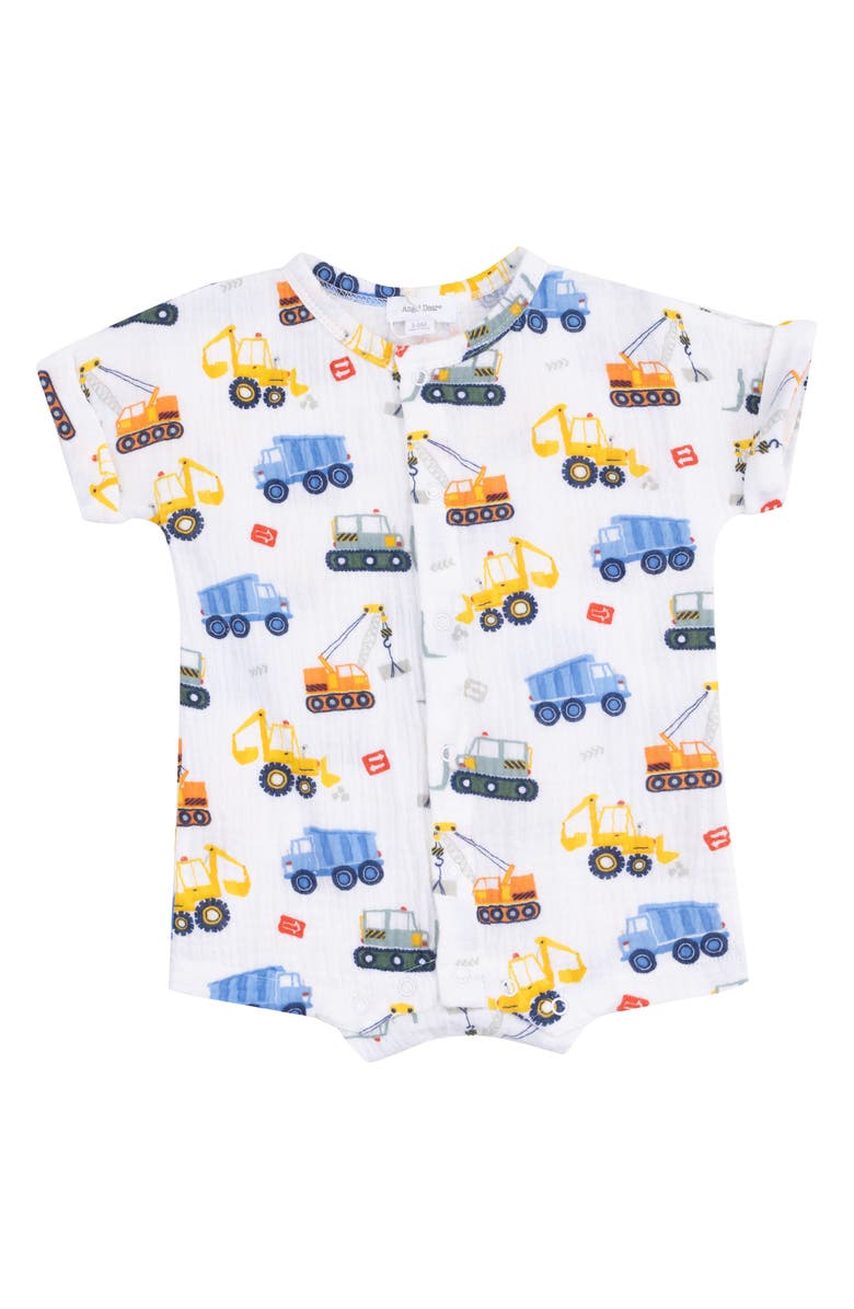 Angel Dear Construction Print Organic Cotton Gauze Romper, Main, color, 