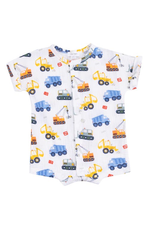 Angel Dear Construction Print Organic Cotton Gauze Romper In Ivory